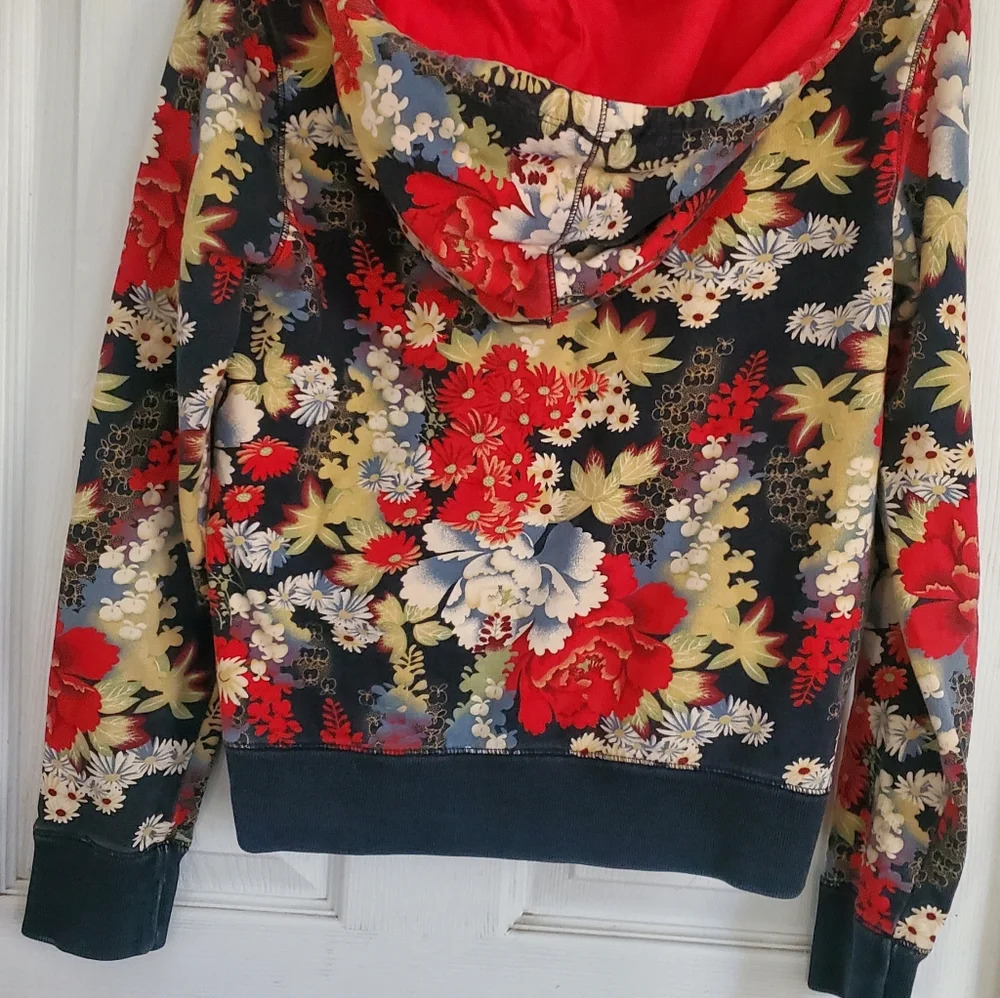 Lucky Brand Y2K All over floral print boho zip up hoodie, size xs - Picture 5 of 6